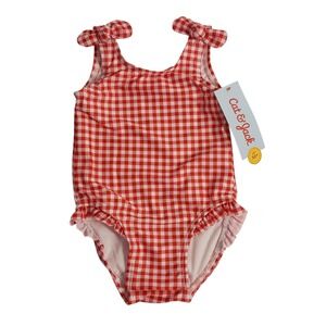 Cat & Jack Baby Girls 3-6 Months Red Gingham One Piece‎ Swimsuit Vintage Style